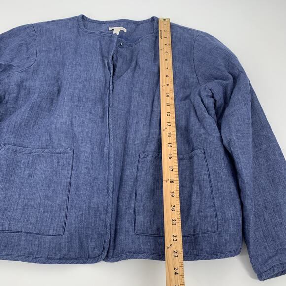 $188 Eileen Fisher Organic Linen Twill Snap Front Jacket Medium Blue Chambray M - Picture 8 of 8